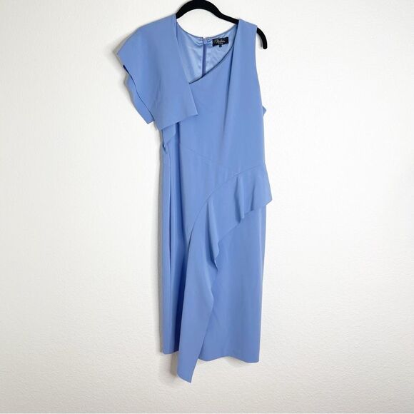 Parker Black Label Shara Midi Dress Periwinkle Asymmetrical Ruffle Size 6 - Picture 2 of 5